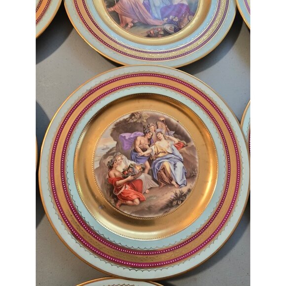 Antique Hand-Painted Gilt Royal Vienna 10.5" Plate Charger Set Of 12 (RV1000) - Picture 8 of 16